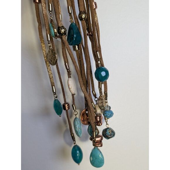 Boho Turquoise Rhinestone Fringe Statement Necklace Western Bib Tassel - Picture 5 of 7